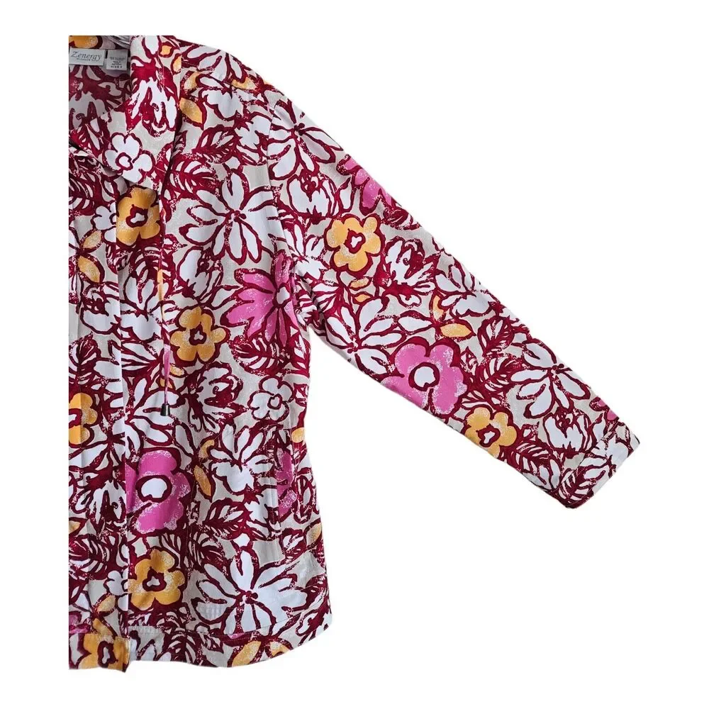 CHICO'S ZENERGY 3 Women's 16 XL Jacket Full Zip & Snaps Floral Red Quick Dry 44